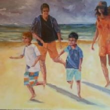 Corriendo por la playa, acrílico sobre lienzo, 92 x 65 cm